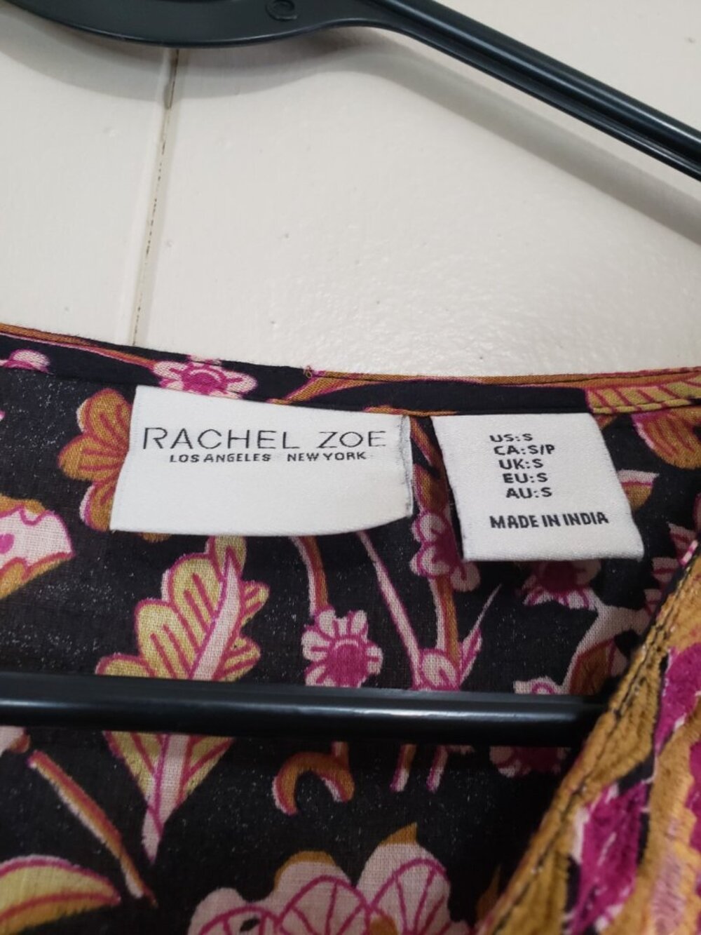 Rachel Zoe Women S Blouse Boho Peasant Embroidered Black Pink 100% Cotton Floral - Picture 5 of 6